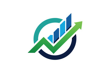 This logo design incorporates a growth arrow and bars within a circular shape, conveying positive progress, A clean and simple logo incorporating negative space for a digital marketing company