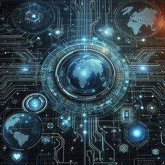 Abstract high speed internet technology background illustration with blue technology network. eye scan for computer viruses.