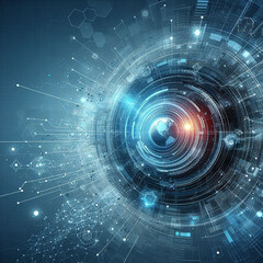 Abstract high speed internet technology background illustration with blue technology network. eye scan for computer viruses.