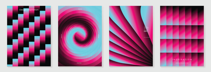 Modern gradient poster background vector set. Minimalist style cover template with vibrant perspective 3d geometric prism shapes collection. Ideal design for social media, cover, banner, flyer.