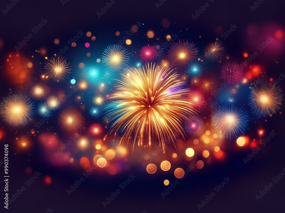 Aufkleber a colorful display of fireworks with a blurry background of lights.