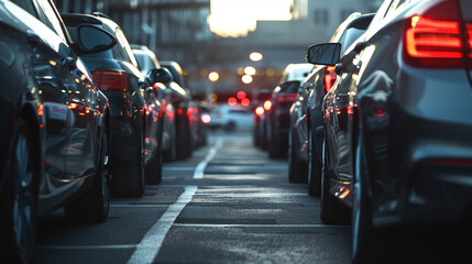 Obraz premium cars parked in the outdoor parking lot, used car for rental services or cars sale business background