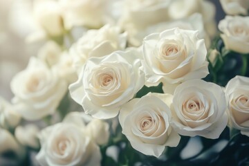Obraz premium Beautiful arrangement of tightly packed white roses showcasing delicate textures in natural light