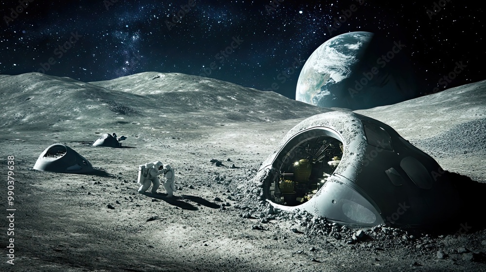 Sticker astronauts on the moon with earth in the background