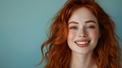 Fototapeta premium Happy young redhead lady looking camera