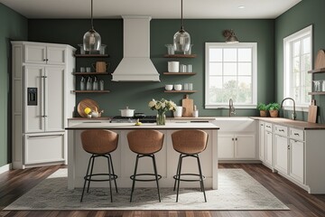 Chic Farmhouse Mockup of a Modern Kitchen Interior Scene in 3D Render