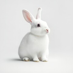 Fototapeta premium A white rabbit (portrait, sitting), animal bundle isolated on a white background 