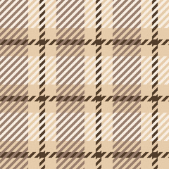 Brown and beige plaid check seamless patten. Vector Tartan autumn plaid textured background. Traditional winter fabric print. Checkered plaid texture for fashion, print, design, decor.