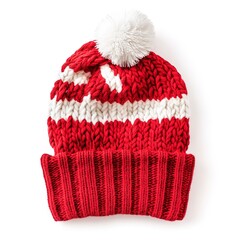 a red and white santa beanie isolated on white background 