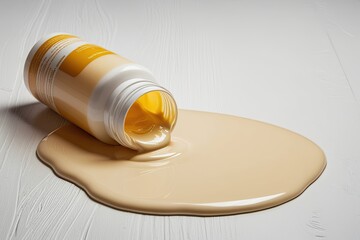 Sun Lotion Spill and Tanning Cream Puddle on White Background with Smooth Texture