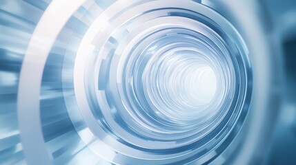 The abstract background features a spinning blue circle centered on a glowing axis, surrounded by soft blue light and a soft bokeh effect. The dynamic spinning motion creates a futuristic feel, 