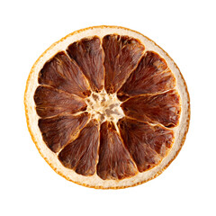 Dried orange slice isolated on white background.