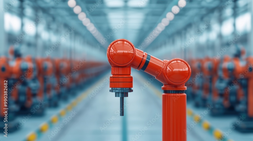 Poster industrial robot arm in modern factory setting
