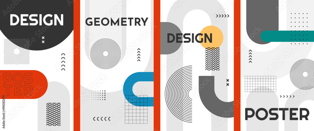 Poster vector illustration. geometric shape and lines composition backgrounds set. dynamic abstract flat mi