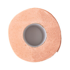 Toilet paper roll top view isolated on white background.