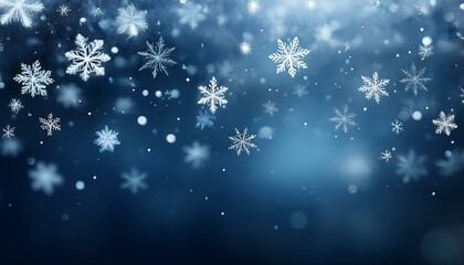 Subtle, dark blue background with softly falling delicate snowflakes, creating a calm winter atmosphere and a peaceful, serene mood