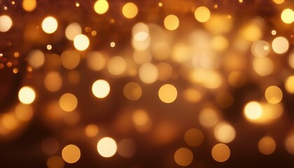 Obraz premium Warm brown background with soft, glowing Christmas lights scattered across, creating a cozy and inviting holiday atmosphere.