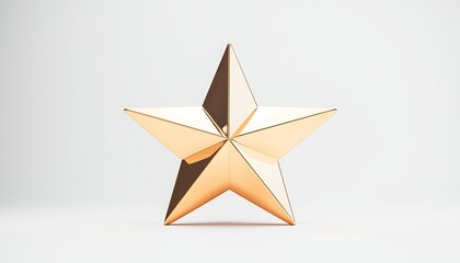 Obraz premium A 3D gold star with smooth reflective surfaces, soft lighting and shadows, hyper-realistic rendering, isolated on white background