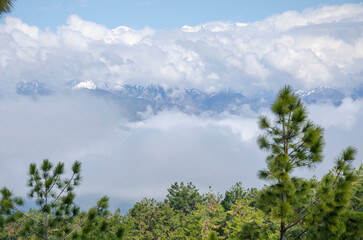 Himalayas mountain range, Spectacular and Mesmerizing landscape, view of the mystical land of Kumaun, near Munsiyari, Pithoragarh, Uttarakhand, India. Background, cover, copy space, soft focus