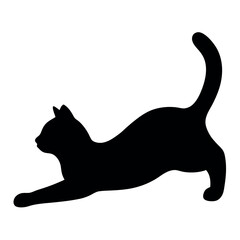 a black silhouette of a cat lying down on its back. The cat is facing towards the left side of the image 