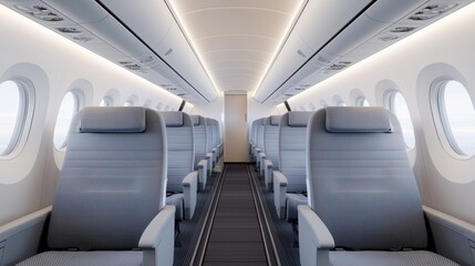 Obraz premium Modern Airplane Interior with Empty Seats