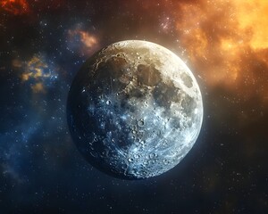 Captivating Lunar Crystal  A Colossal Moon Radiating Soft Luminescence and Colorful Reflections in the Cosmic Expanse