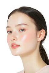Obraz premium Glowing Close-Up Portrait of a Young Woman with Sleek Hair