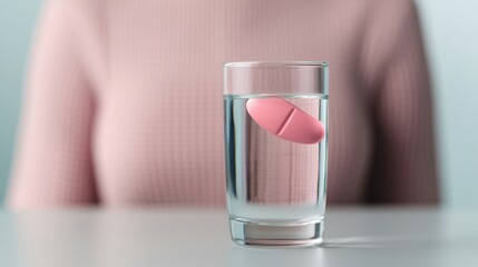Pink Pill Dropping into Water Glass