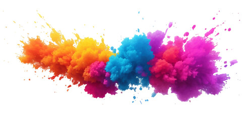 Multicolor powder explosion on White background. Colored cloud. Colorful dust explode. Paint Holi. colorful rainbow Holi paint color powder explosion with bright colors isolated white background.	