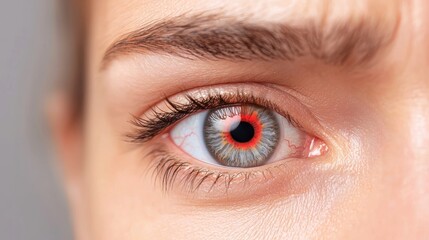 Obraz premium Unique Close-Up of an Eye with Red Accent Detail