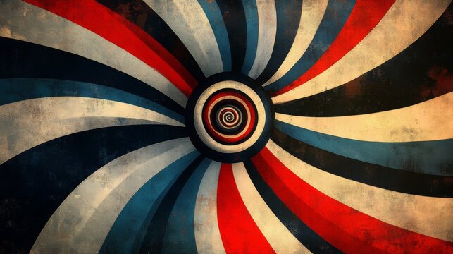 Abstract Vintage Spiral Design with Red, Blue, and White Stripes