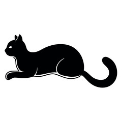 a black silhouette of a cat lying down on its back. The cat is facing towards the left side of the image 