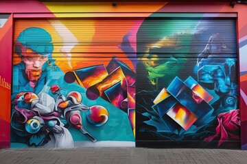 Dynamic Street Art Mural Design Featuring Bright Colors and Modern Aesthetics