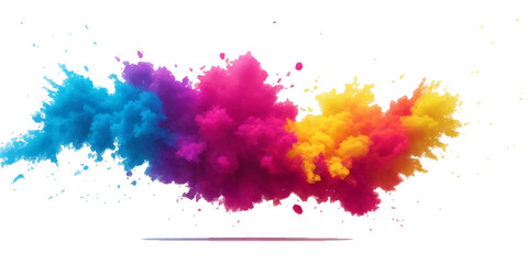 Multicolor powder explosion on White background. Colored cloud. Colorful dust explode. Paint Holi. colorful rainbow Holi paint color powder explosion with bright colors isolated white background.	