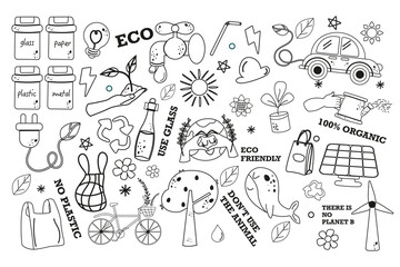 Collection stickers zero waste outline doodle