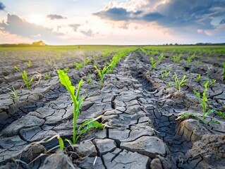Barren Cracked Earth Impact of Drought and Heatwaves on Agriculture Global Warming Concept