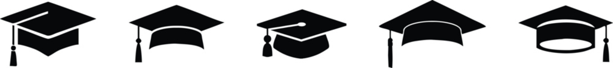 Graduation Cap Vector Set - Educational Icon, Graphic Resource and Design Element