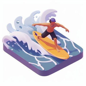recommend clip art: surfer 3d icon isometric view of Person surfing sea ocean wave
