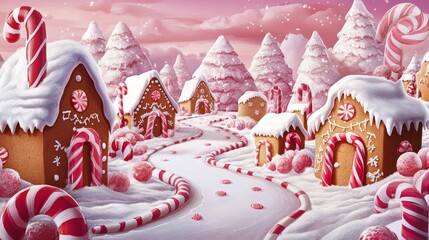 Whimsical Christmas Banner with Gingerbread Houses and Copy Space