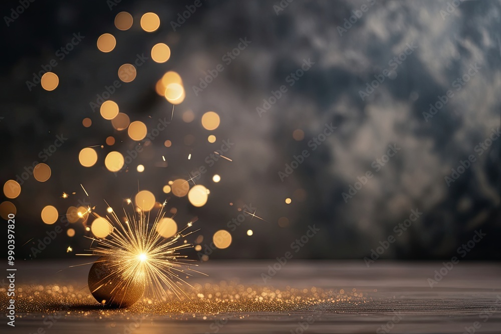 Poster dreamy midnight backdrop with nostalgic warm gold sparkles bokeh and dusty texture effect