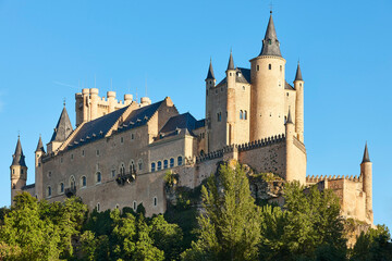 Segovia Alcazar castle towers. Traditional medieval town in Spain