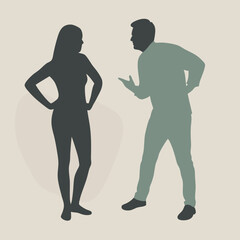 a black silhouette of a man and a woman. The man is on the right side of the image and is facing the woman on the left side 