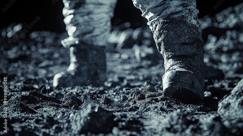 Poster astronaut's boot on the surface of the moon