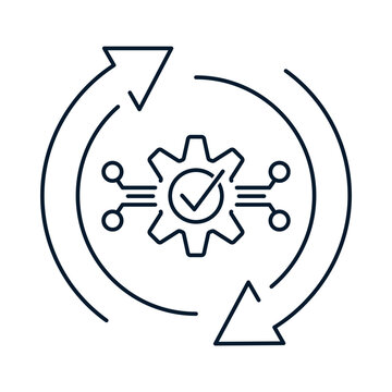 Concept of implementation of digital technologies in the industry. Vector icon isolated on white background.