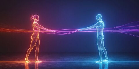 Two glowing human figures connected by energy.
