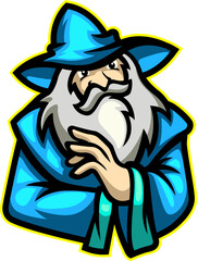 Bearded blue wizard logo mascot
