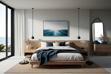 Coastal Minimalist Bedroom Portrait Setup 3D Rendering Ideas