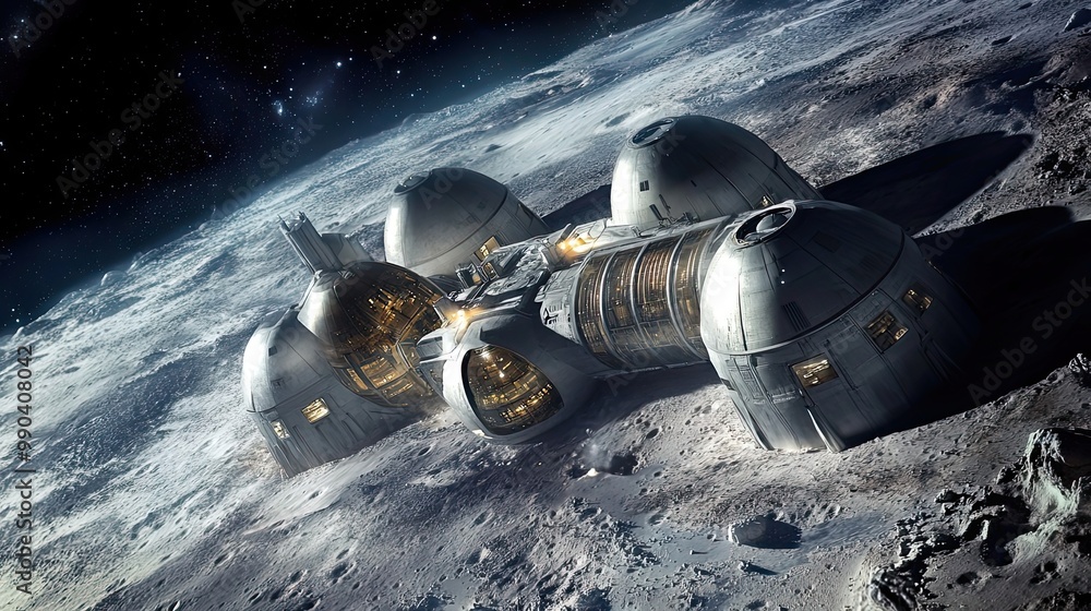 Canvas Prints futuristic lunar base with domes and connected modules