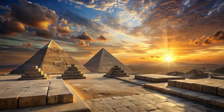 Golden Hour at the Pyramids A View From the Steps, Egypt, pyramids, sunset