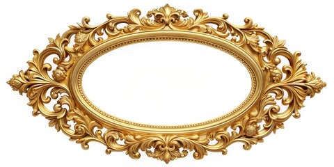 Ornate Gold Oval Frame - Isolated on White, Gold Frame, Oval Frame, Ornate Frame